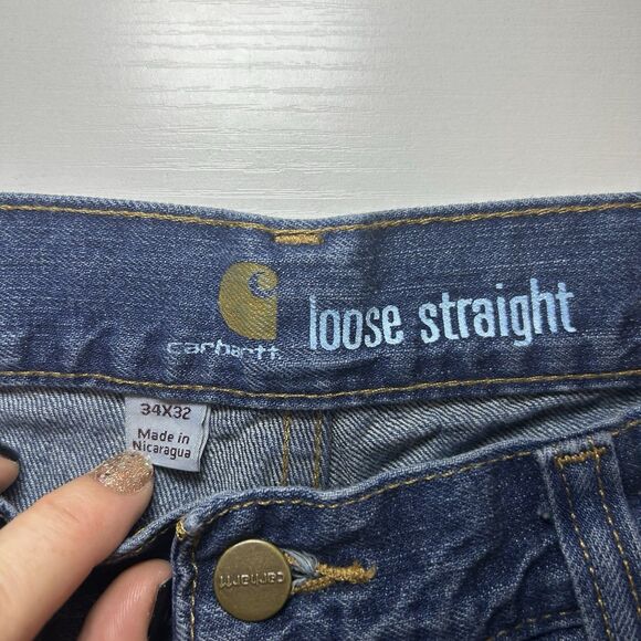 Carhartt Jeans Loose Fit Straight Mens 34/32 Blue Cotton Distressed - Picture 7 of 8